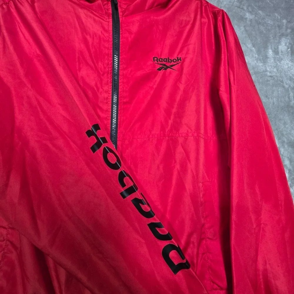 Reebok Mens Red Full Zip Hooded Windbreaker Jacket XL RN127805 Logo Sleeve